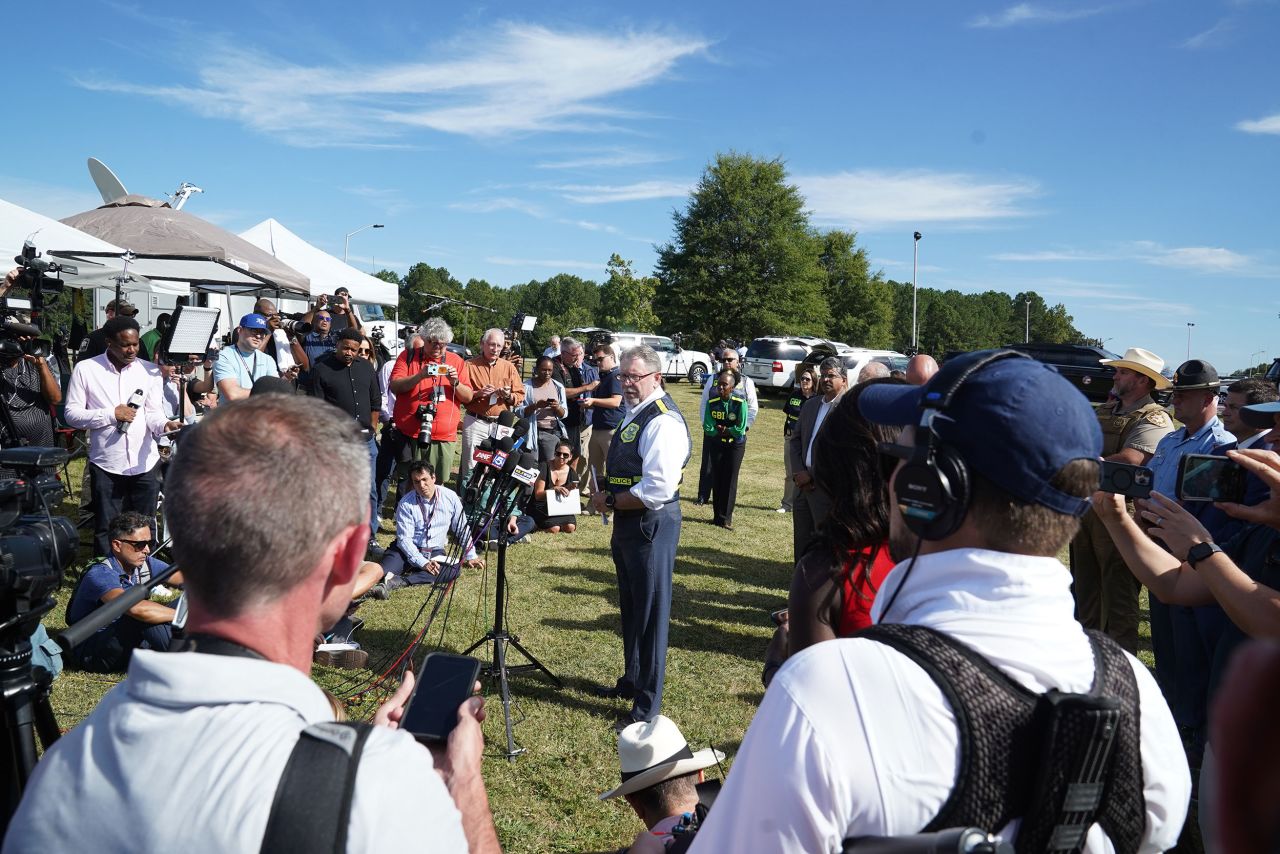 Georgia Bureau of Investigation Director Chris Hosey speaks to the media after the shooting.