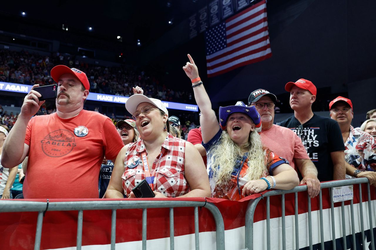 At a campaign rally in Grand Rapids, Michigan on July 20, crowds cheered as vice presidential candidate J.D. Vance spoke. 