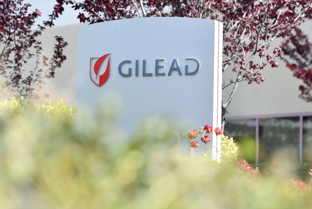 Gilead Sciences headquarters sign is seen in Foster City, California, on April 30. 