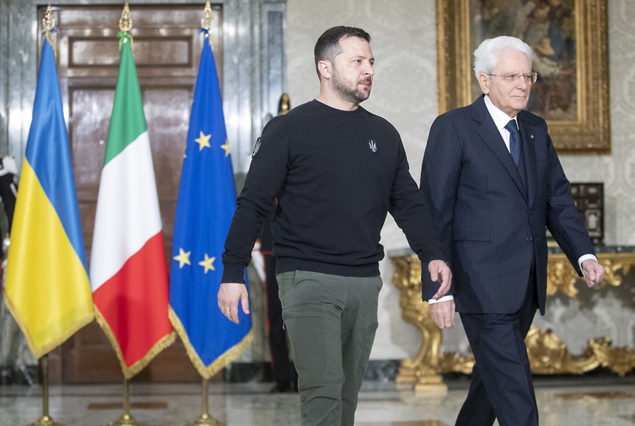 Ukrainian President Volodymyr Zelensky meets with Italian President Sergio Mattarella on Saturday, May 13. 