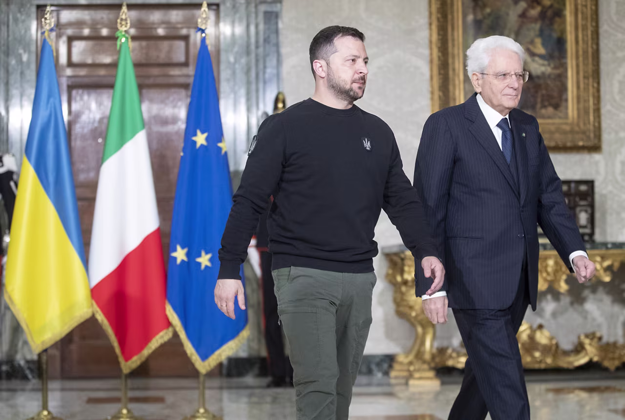 Ukrainian President Volodymyr Zelensky meets with Italian President Sergio Mattarella on Saturday, May 13. 