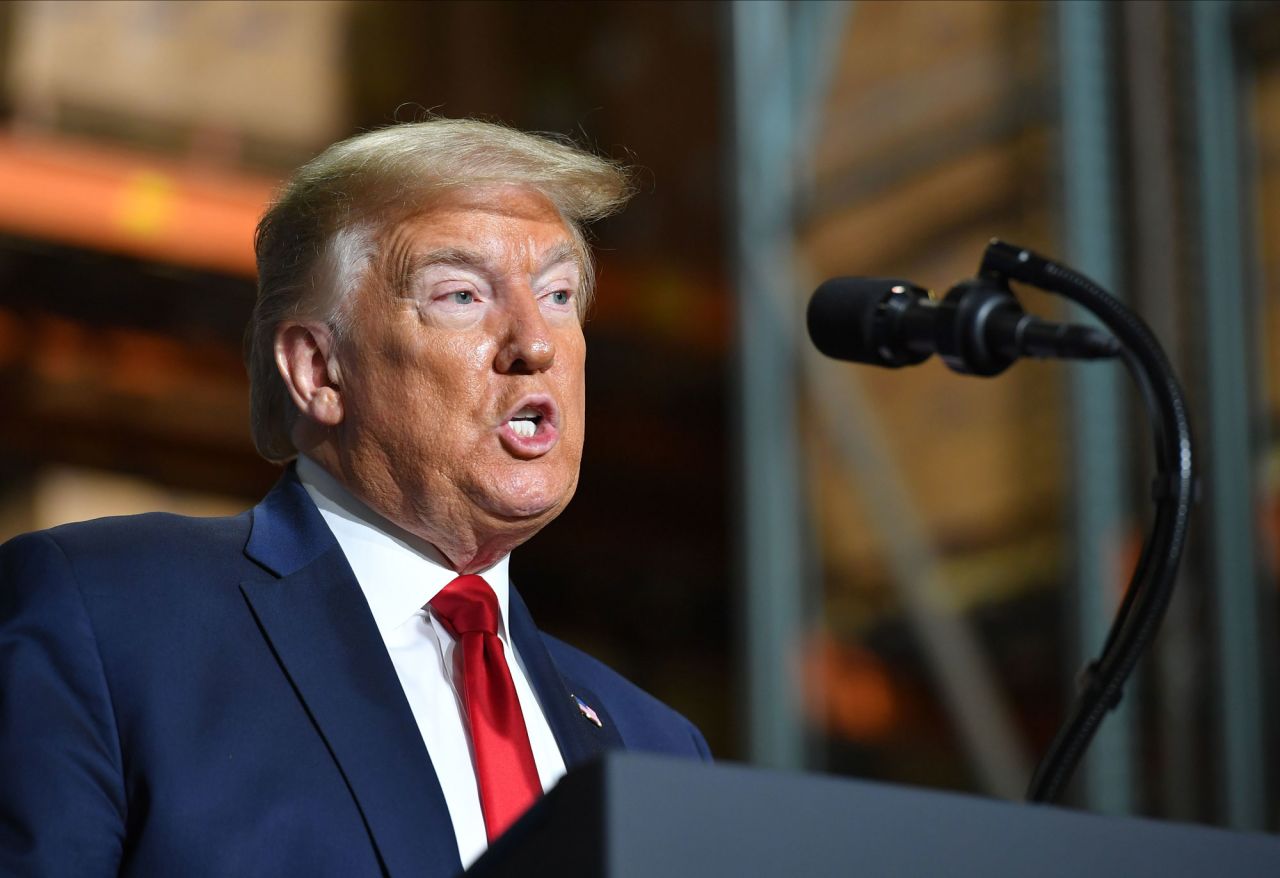 US President Donald Trump speaks following a tour of medical supply distributor Owens and Minor Inc. in Allentown, Pennsylvania on May 14.