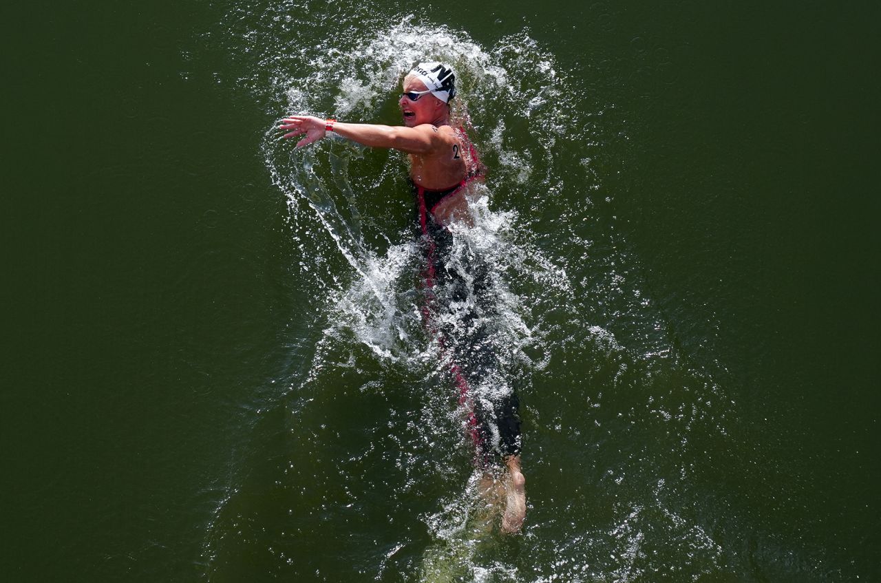 Netherland's Sharon van Rouwendaal during the Women's 10km marathon swim at Pont Alexandre III on August 8.