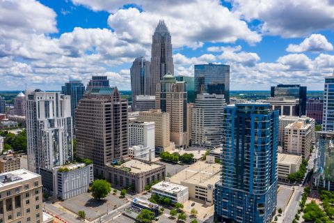Aerial view of downtown Charlotte, North Carolina. 