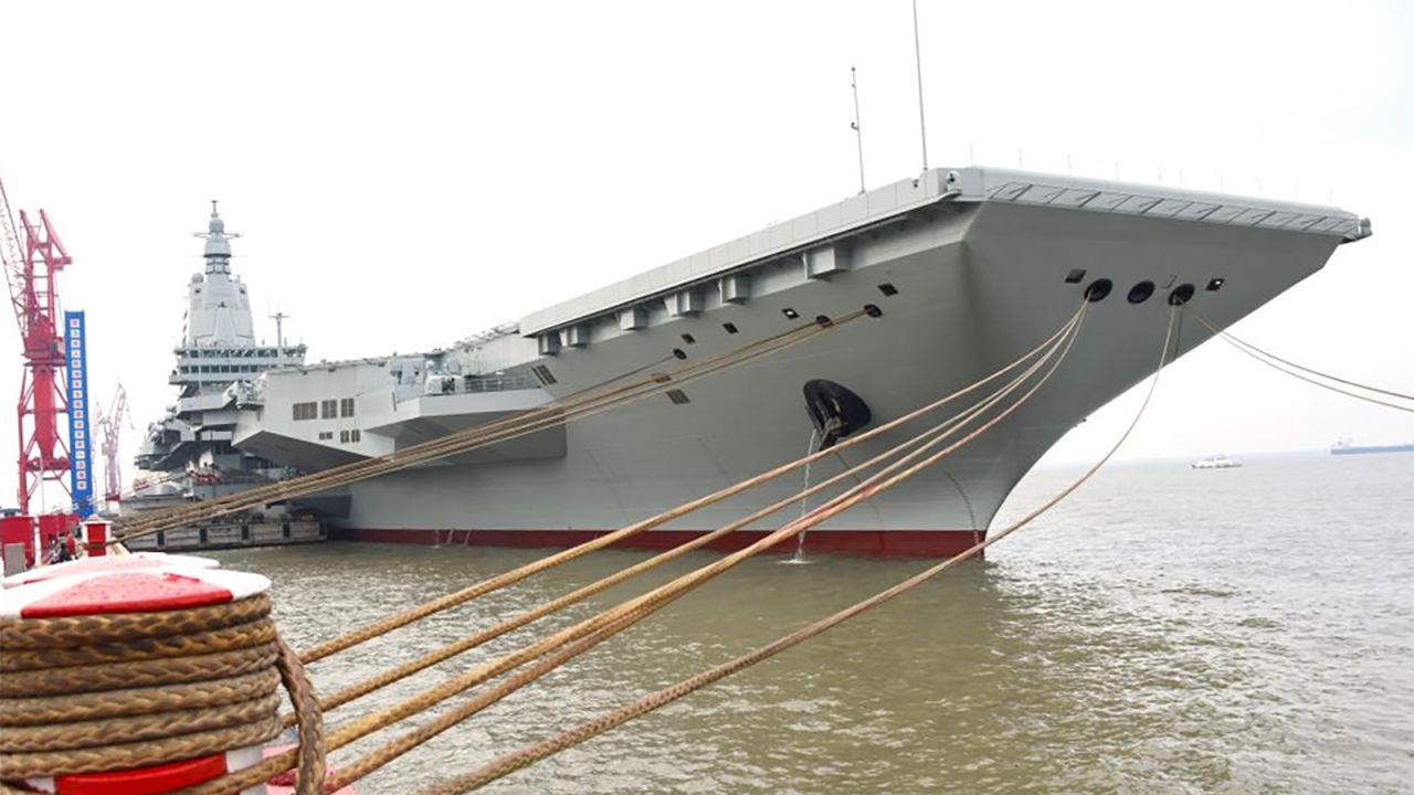 China's third aircraft carrier, the Fujian, sets out for maiden sea trials from Shanghai Jiangnan Shipyard in east China's Shanghai, May 1, 2024.