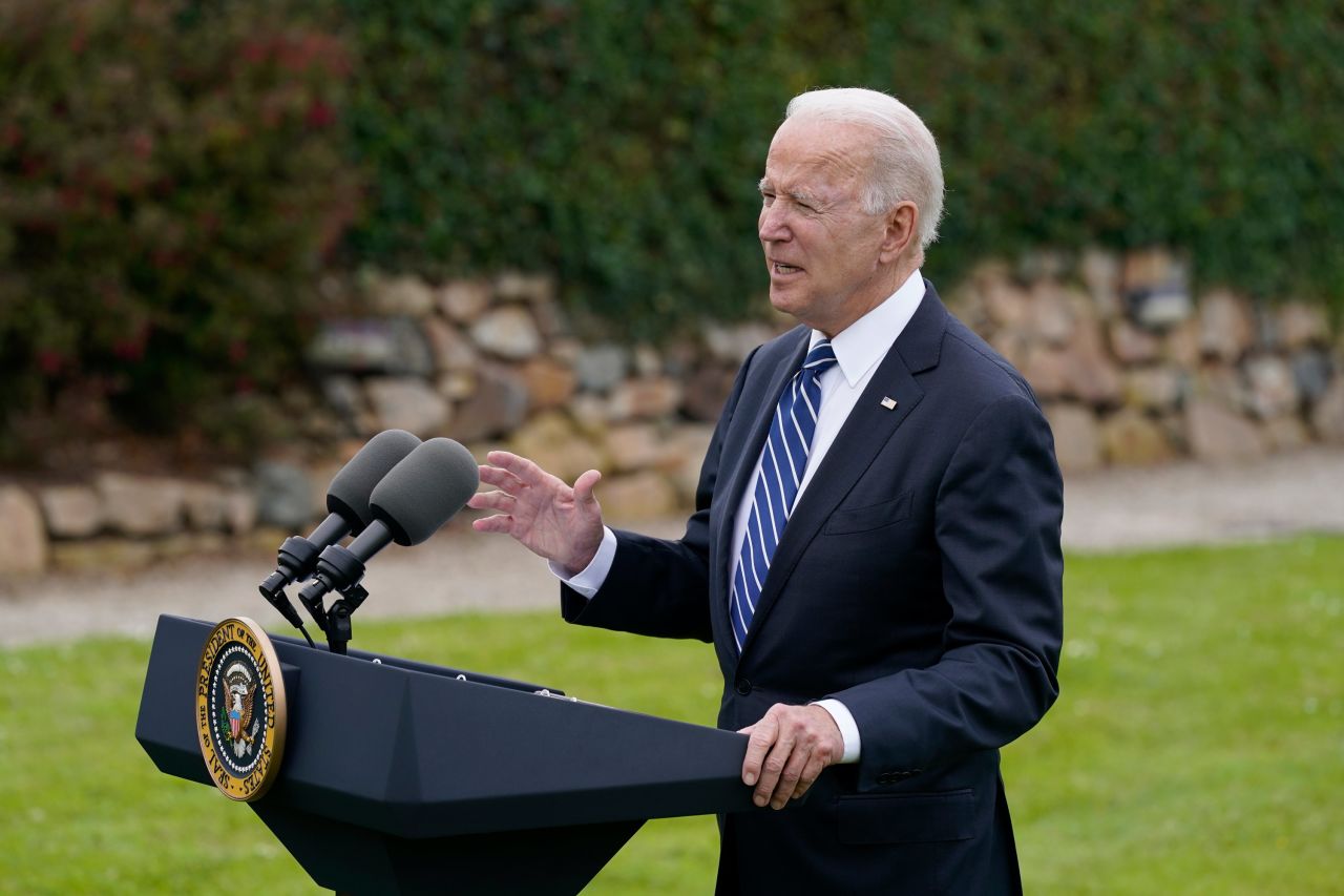 President Joe Biden speaks about his administration's global COVID-19 vaccination efforts ahead of the G-7 summit on June 10 in St. Ives, England.