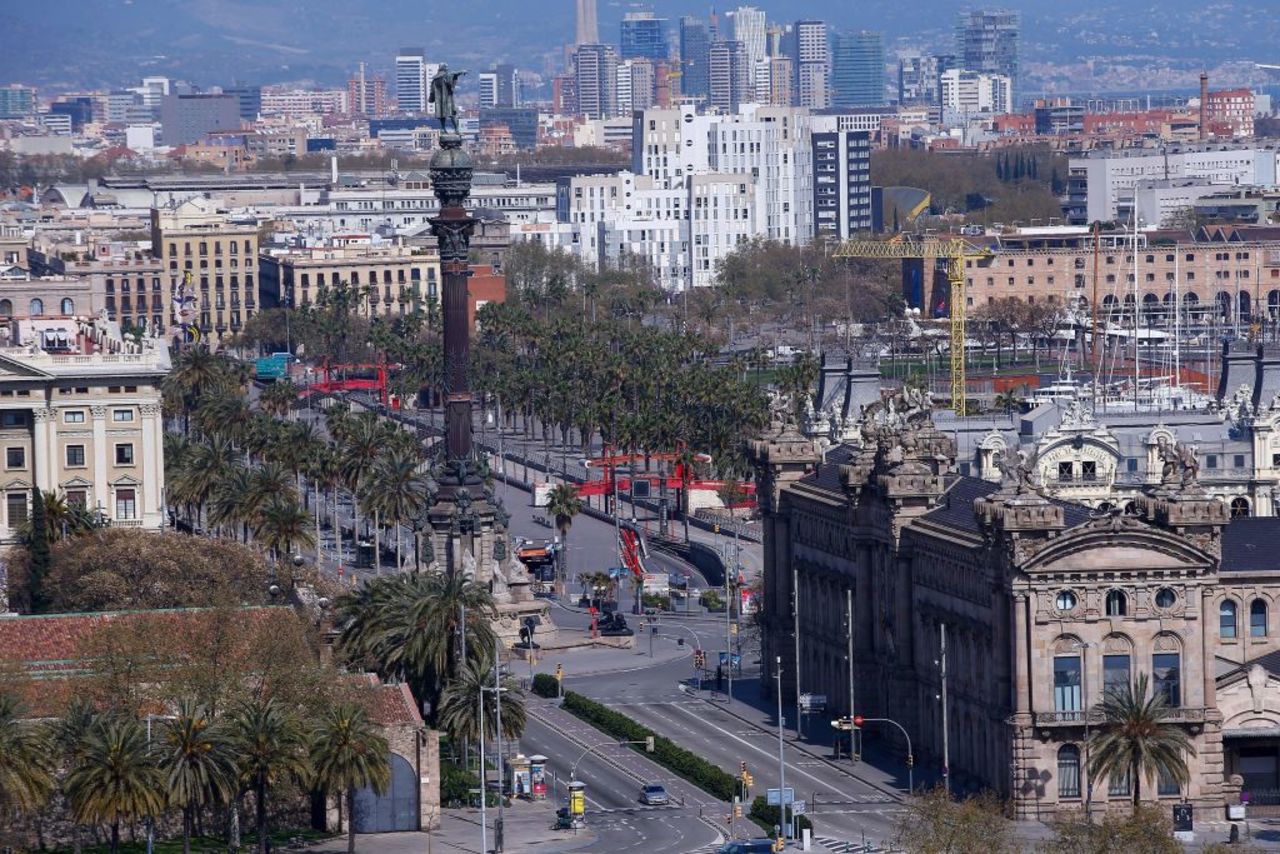 Barcelona lies empty during Spain's lockdown.