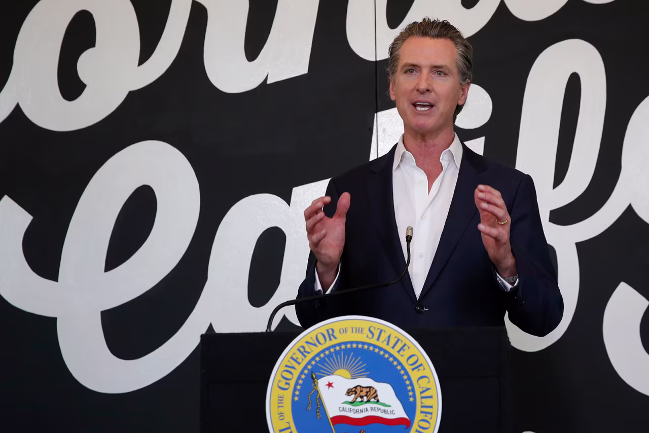 California Gov. Gavin Newsom discusses his plan for the gradual reopening of California businesses in Sacramento, on Tuesday, May 5.