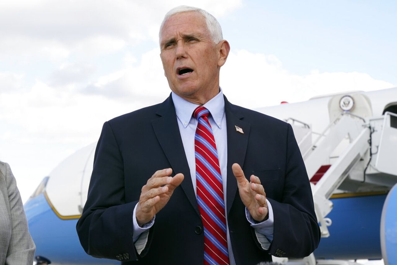 Vice President Mike Pence speaks to members of the media at Andrews Air Force Base in Maryland on October 5. 