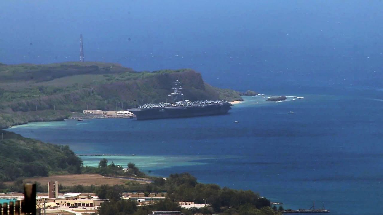 The USS Theodore Roosevelt is seen in Guam on April 1.