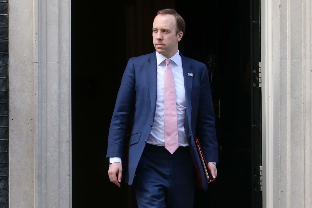 Britain's Health Secretary Matt Hancock leaves 10 Downing Street in London on April 12.
