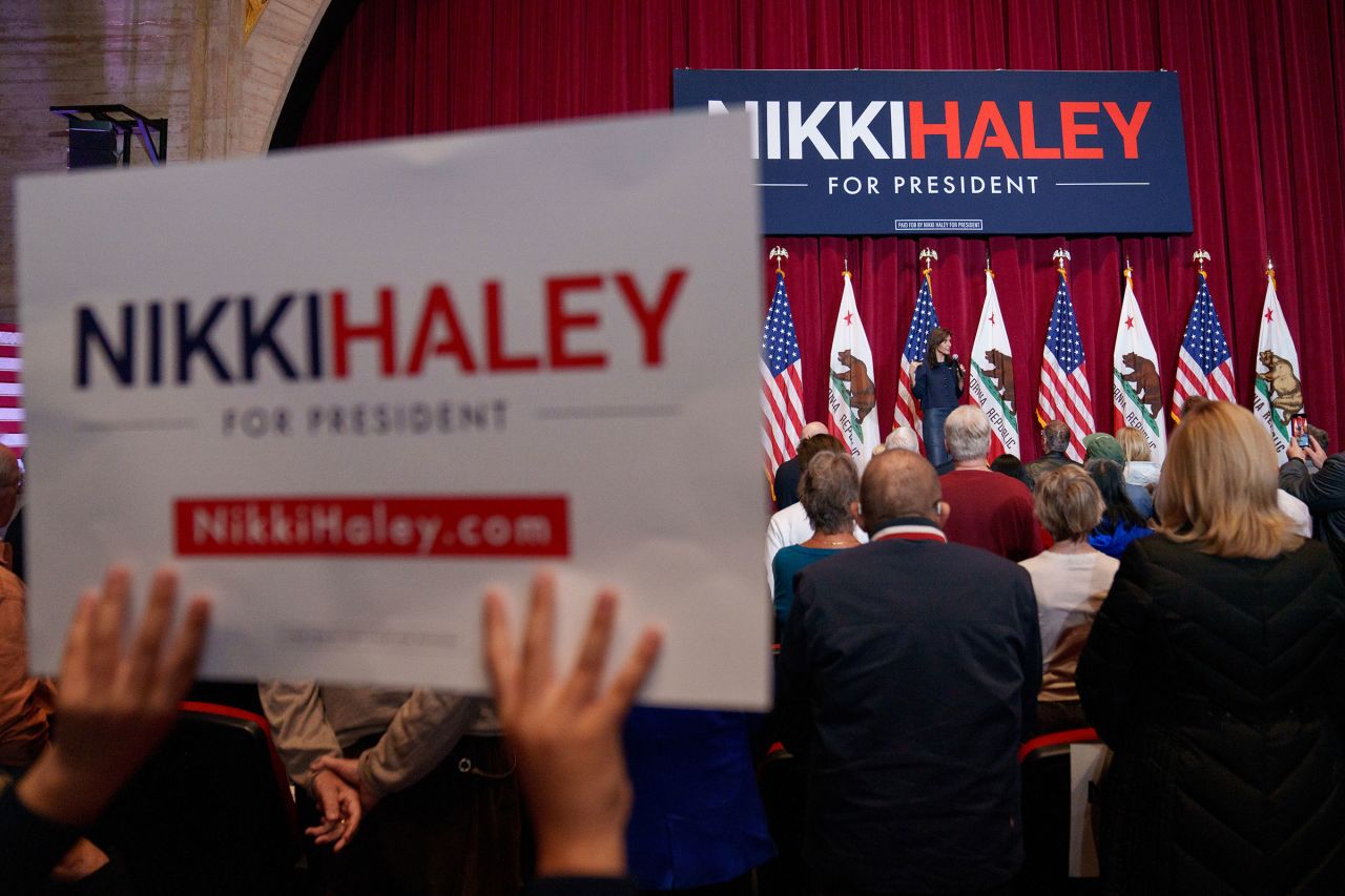 Nikki Haley speaks during a campaign event on February 7, 2024 in Los Angeles, California.?