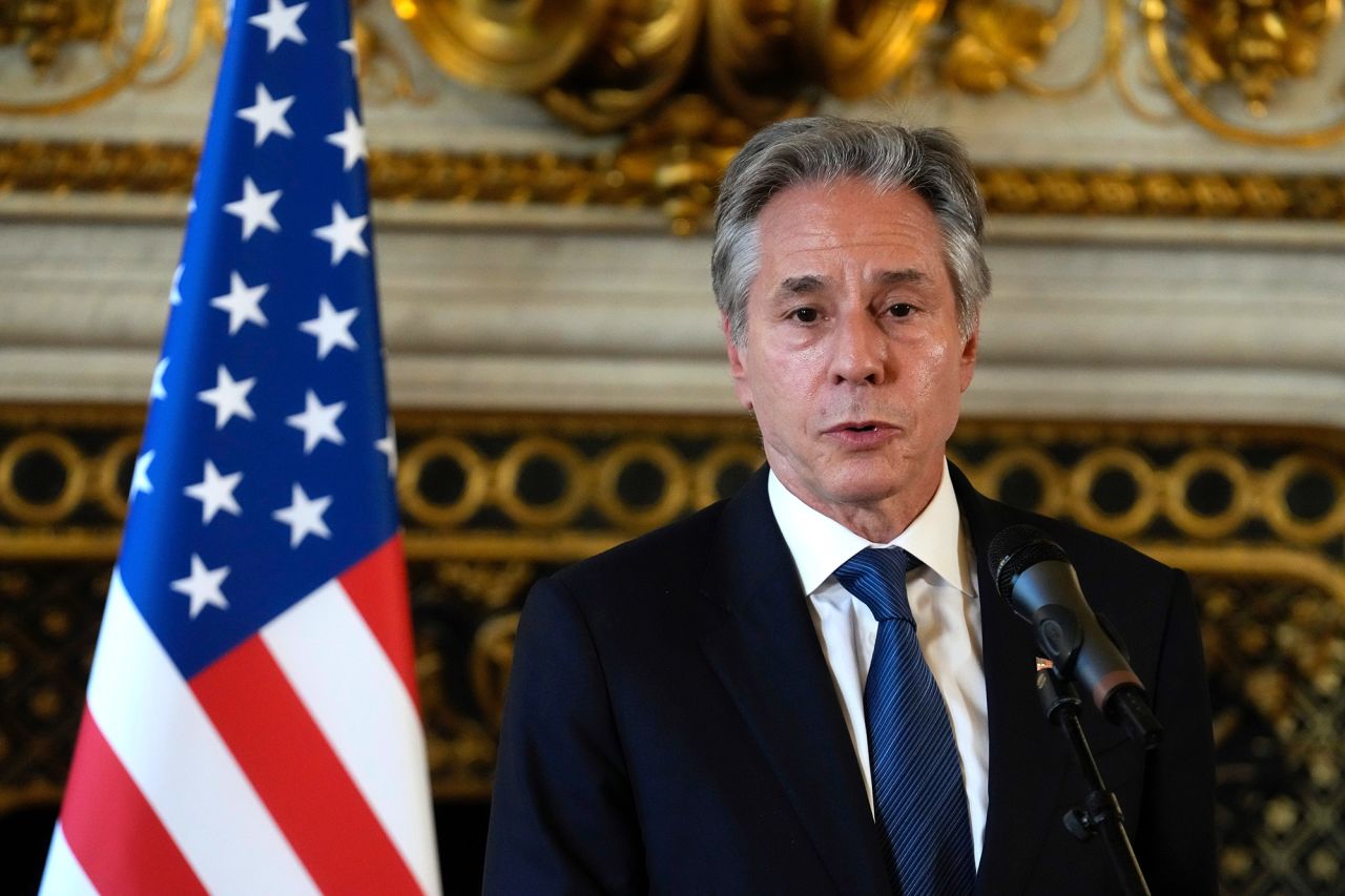 US Secretary of State Antony Blinken speaks during a press conference in Paris on September 19. 