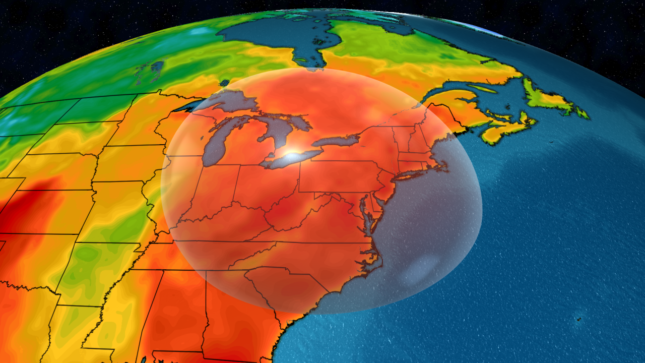 A heat dome builds over the eastern US.