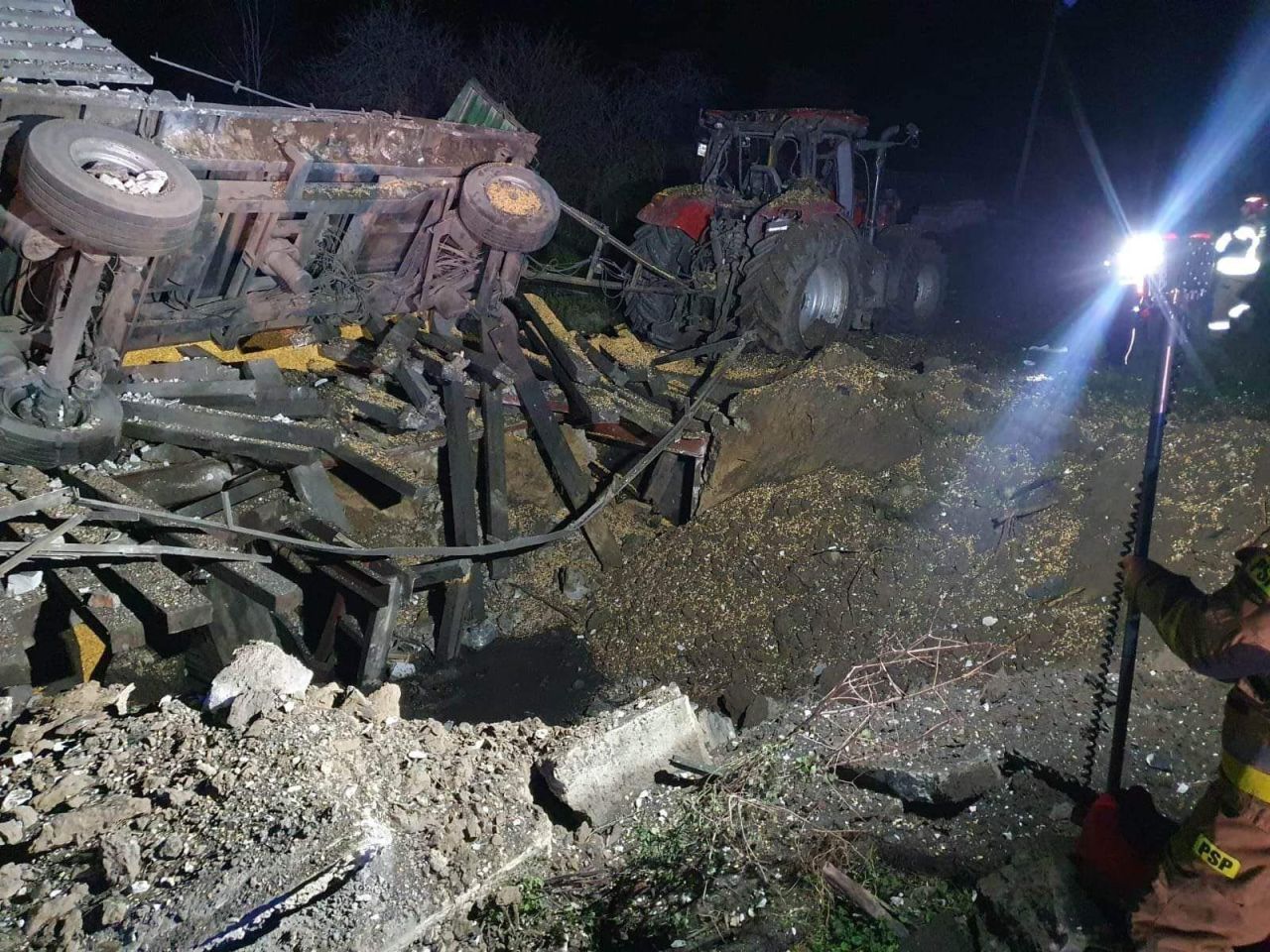 A crater is seen near the small village of Przewodów, Poland where Polish officials confirmed that two people were killed after an explosion.