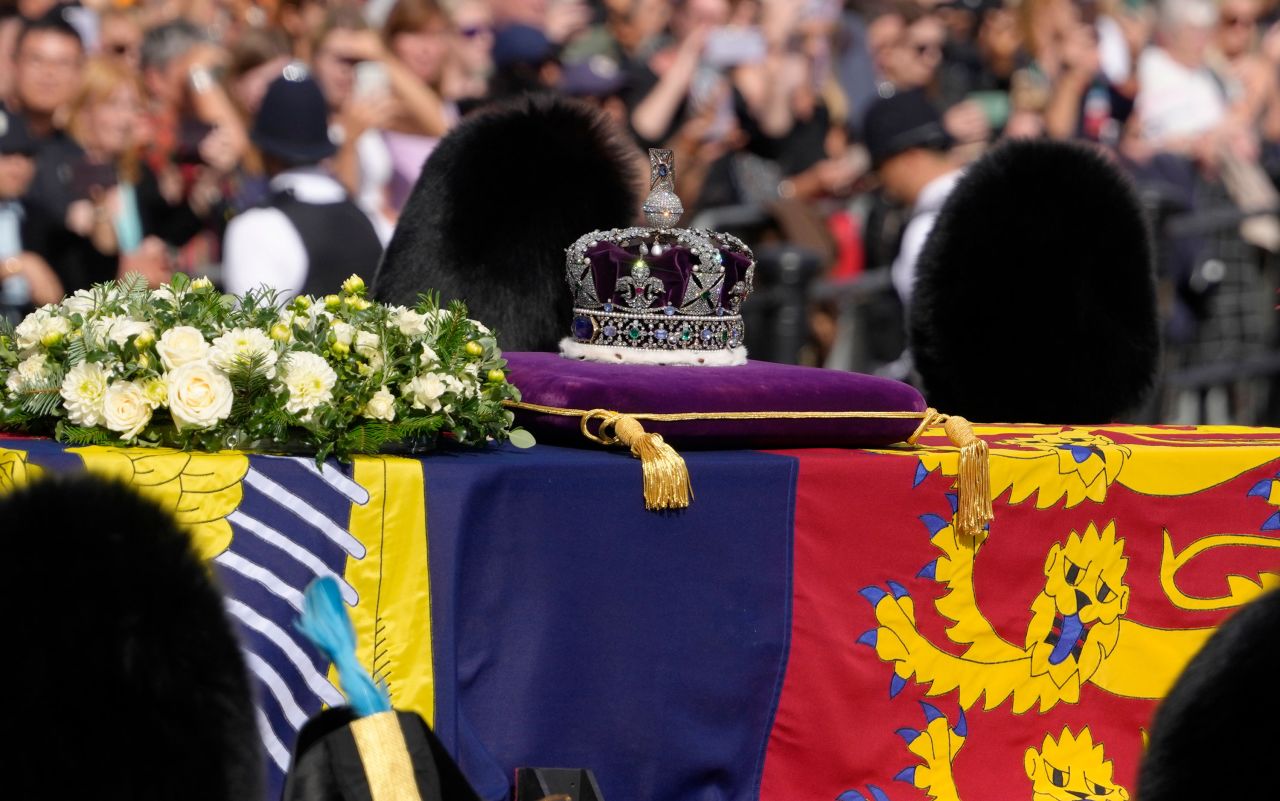 Grenadier Guards flank the coffin of Queen Elizabeth during the procession on Wednesday.