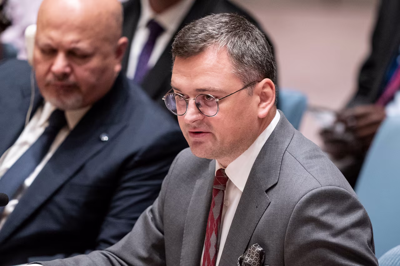 Ukrainian Foreign Minister Dmytro Kuleba speaks at UN headquarters in New York, on September 22. 