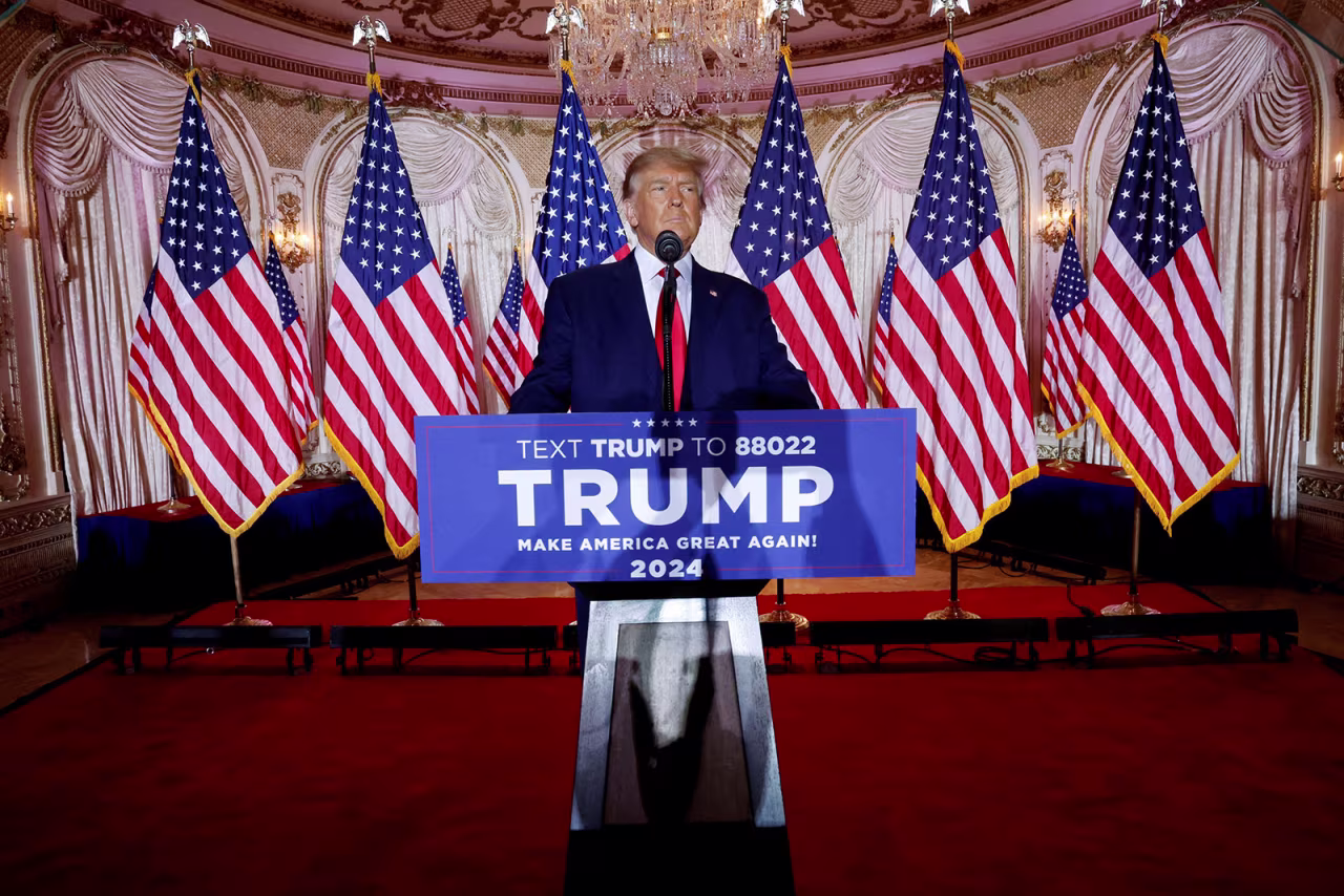 Former President Donald Trump announces he will run for president in the 2024 election during an event at his Mar-a-Lago estate in Palm Beach, Florida, on November 15. 