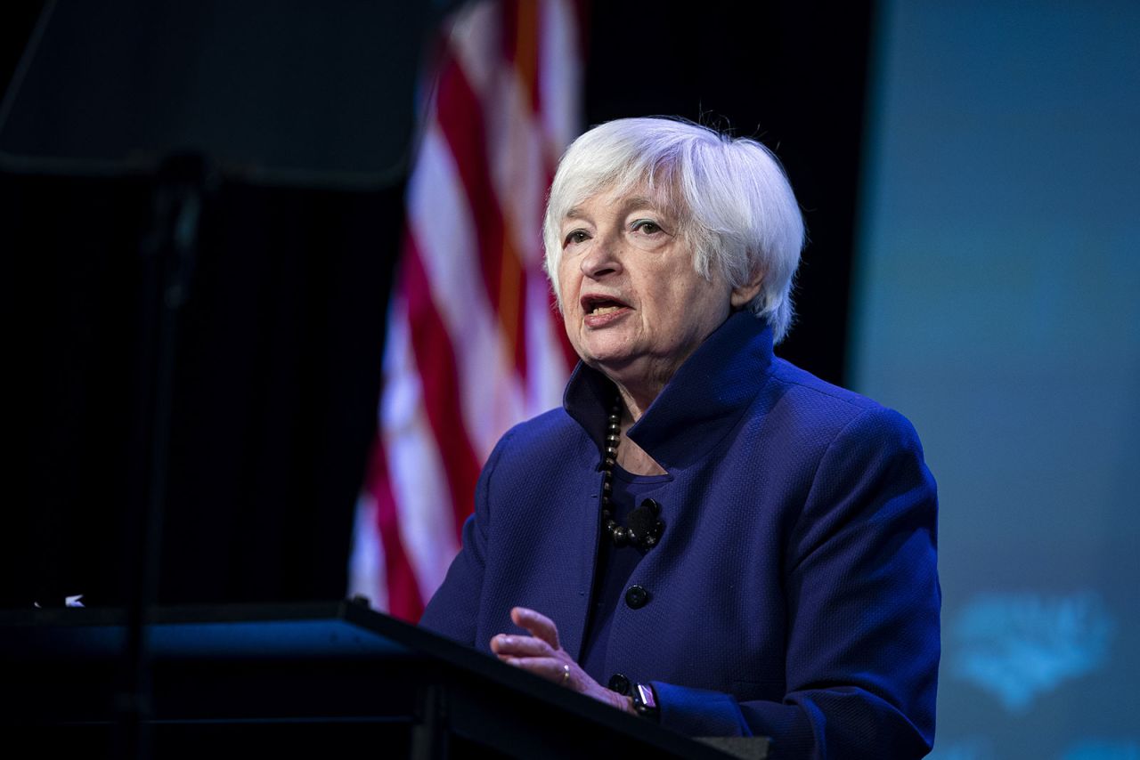 US Treasury Secretary Janet Yellen speaks in Washington, DC, on February 14. 