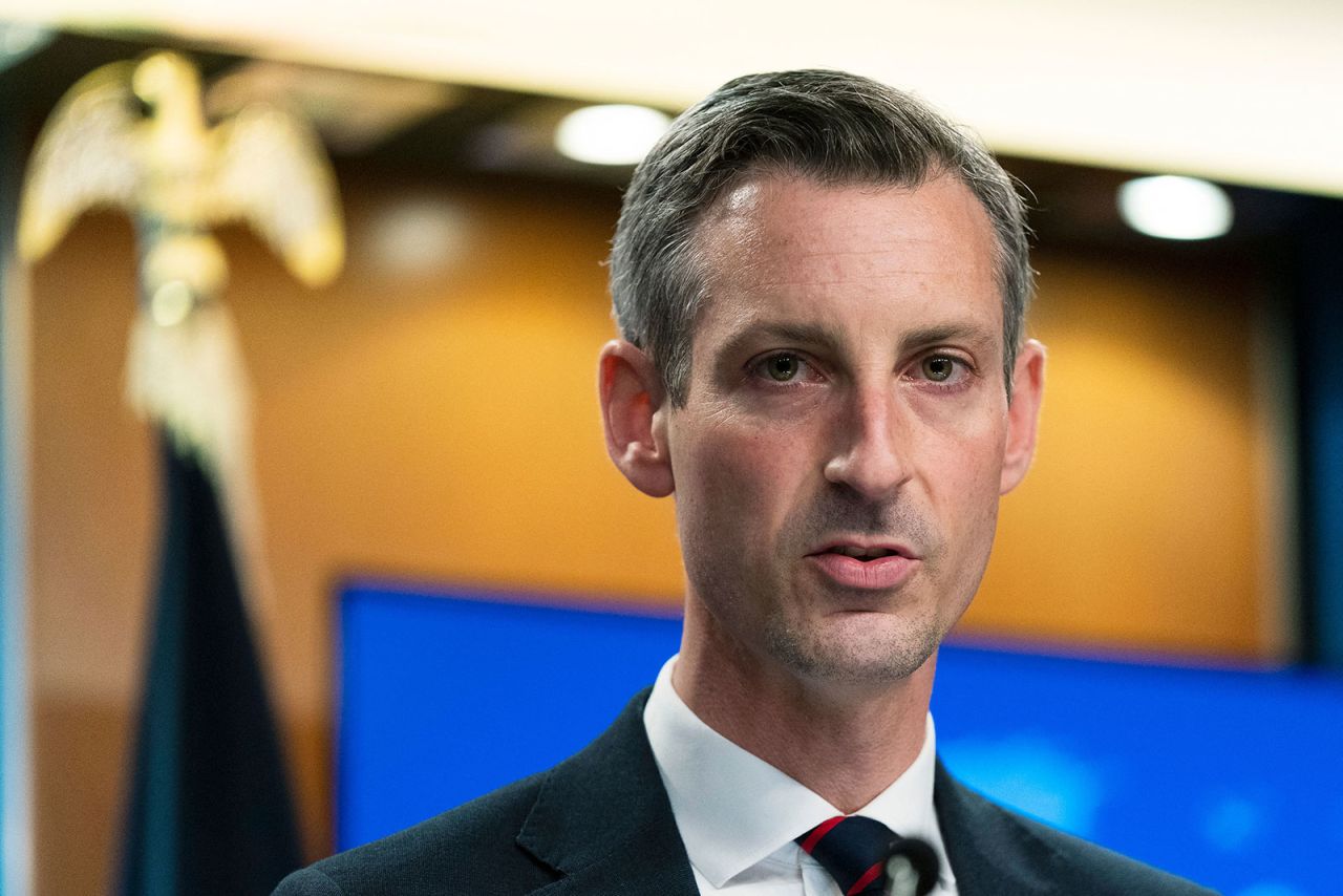 US State Department spokesman Ned Price speaks during a news conference on March 10, 2022, in Washington, DC. 