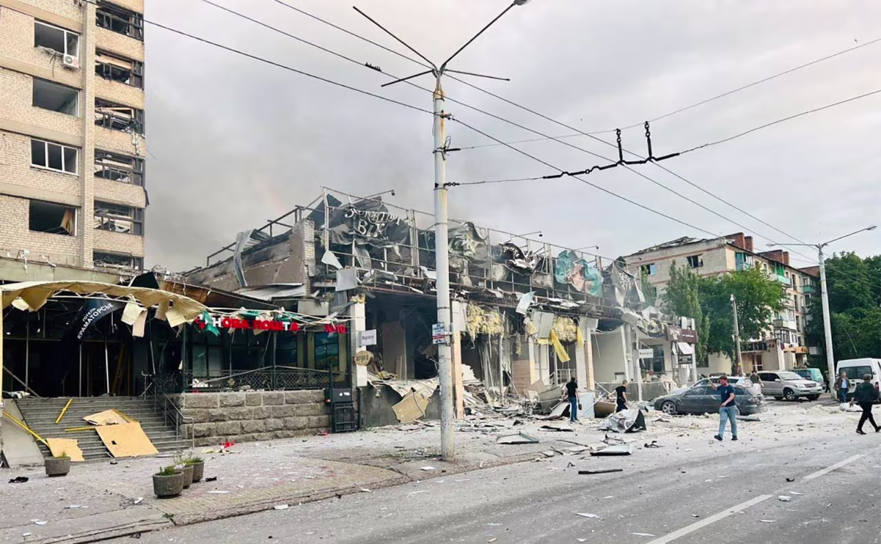 A restaurant that was heavily damaged by a Russian missile strike in central Kramatorsk, Ukraine, on June 27.