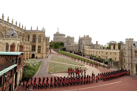 A detachment of the Grenadier Guards are seen at Windsor Castle on Monday.