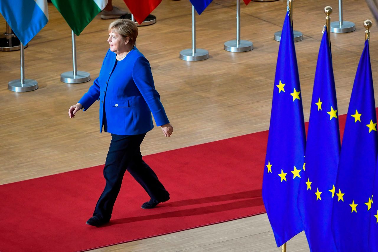 German Chancellor Angela Merkel arrives at the EU Council summit in Brussels. Source: John Thys/AFP/Getty Images