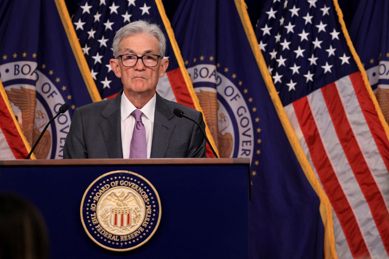 U.S. Federal Reserve Chair?Jerome?Powell?holds a press conference following a two-day meeting of the Federal Open Market Committee on interest rate policy in Washington on July 31.