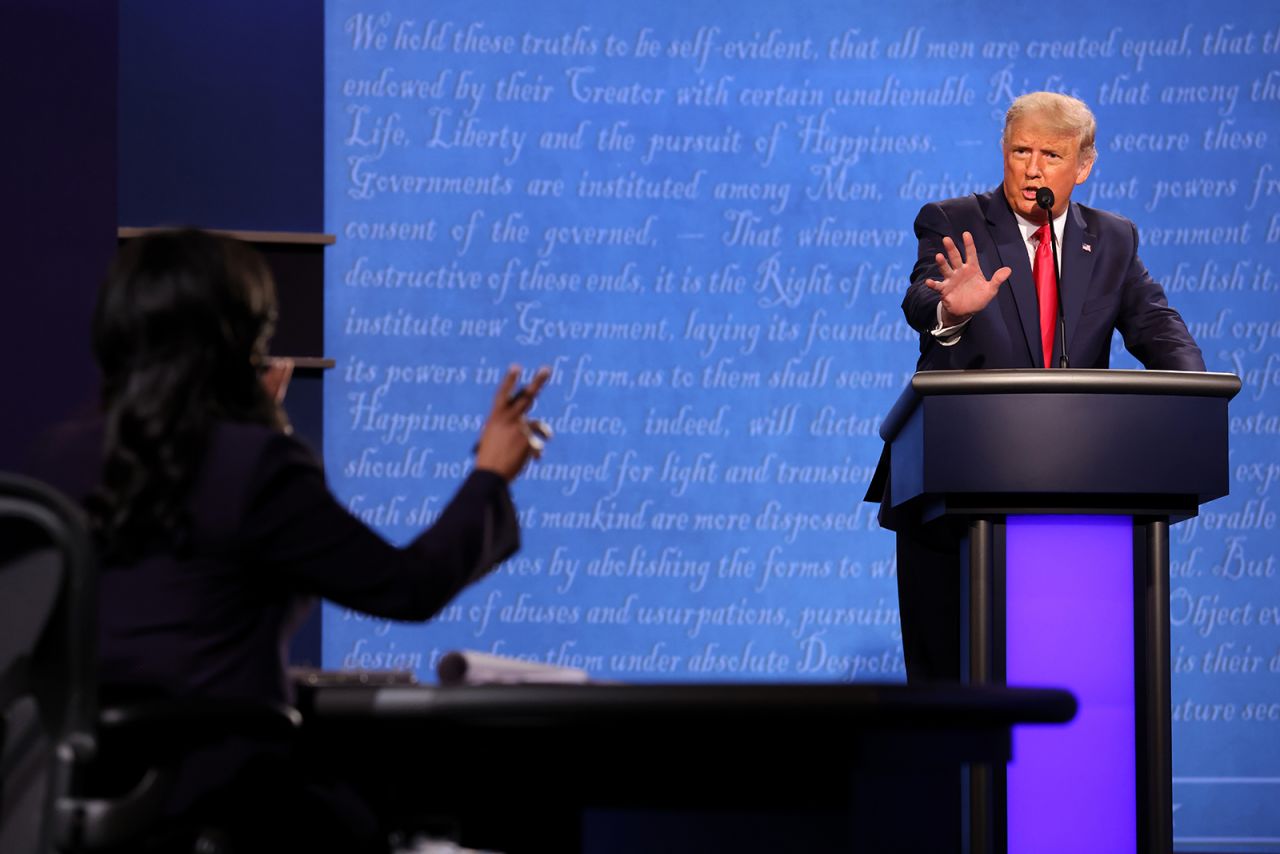 President Donald Trump participates in the final presidential debate against Democratic presidential nominee Joe Biden at Belmont University on October 22 in Nashville. 