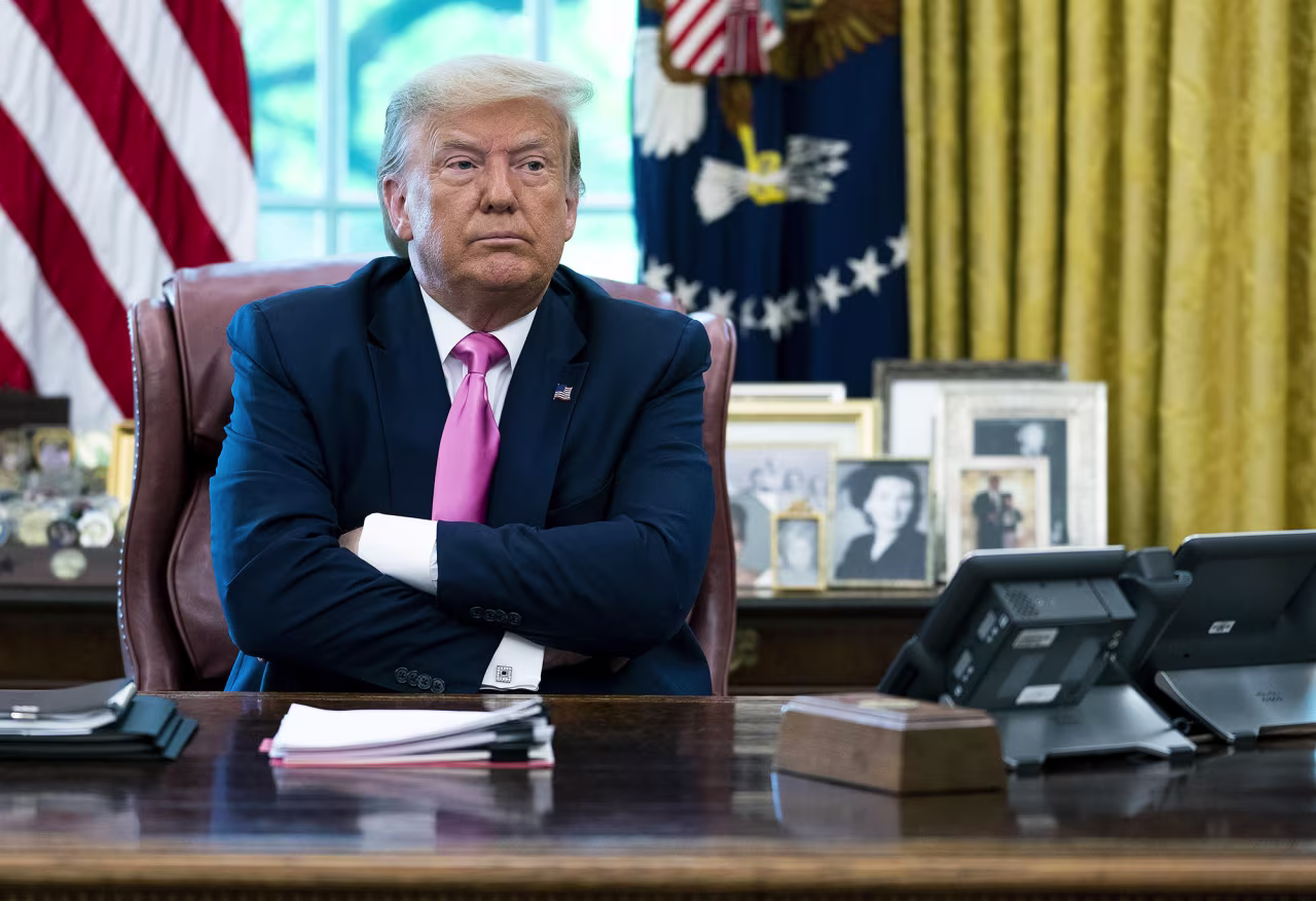 U.S. President Donald Trump talks to reporters at the White House on July 20, in Washington, DC.