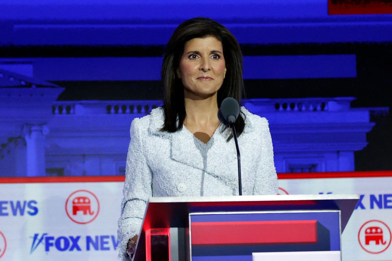 Former UN ambassador Nikki Haley takes part in the first Republican Presidential primary debate at the Fiserv Forum in Milwaukee on Wednesday.