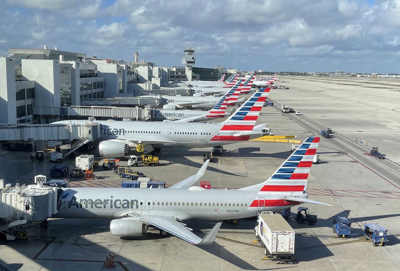 American Airlines planes are pictured at Miami International Airport on December 24, in Miami, Florida.