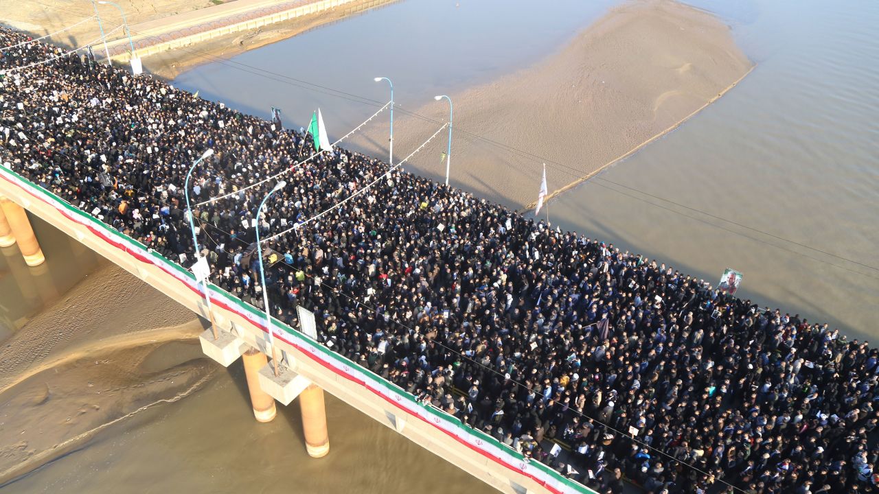 Mourners attend the funeral ceremony in Ahvaz.