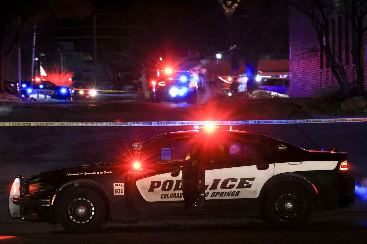 Police respond to the scene of a shooting at Club Q in Colorado Springs, Colorado, on November 20. 