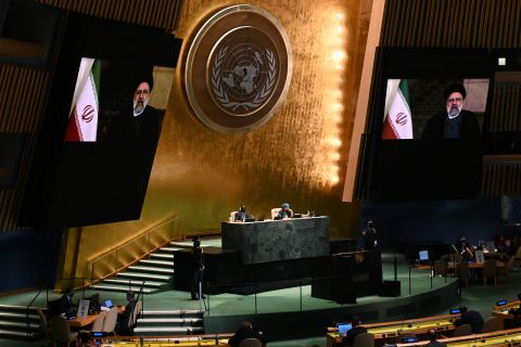 President of Iran Seyyed Ebrahim Raisi delivers a pre-recorded address at the 76th Session of the U.N. General Assembly in New York City on Wednesday. 