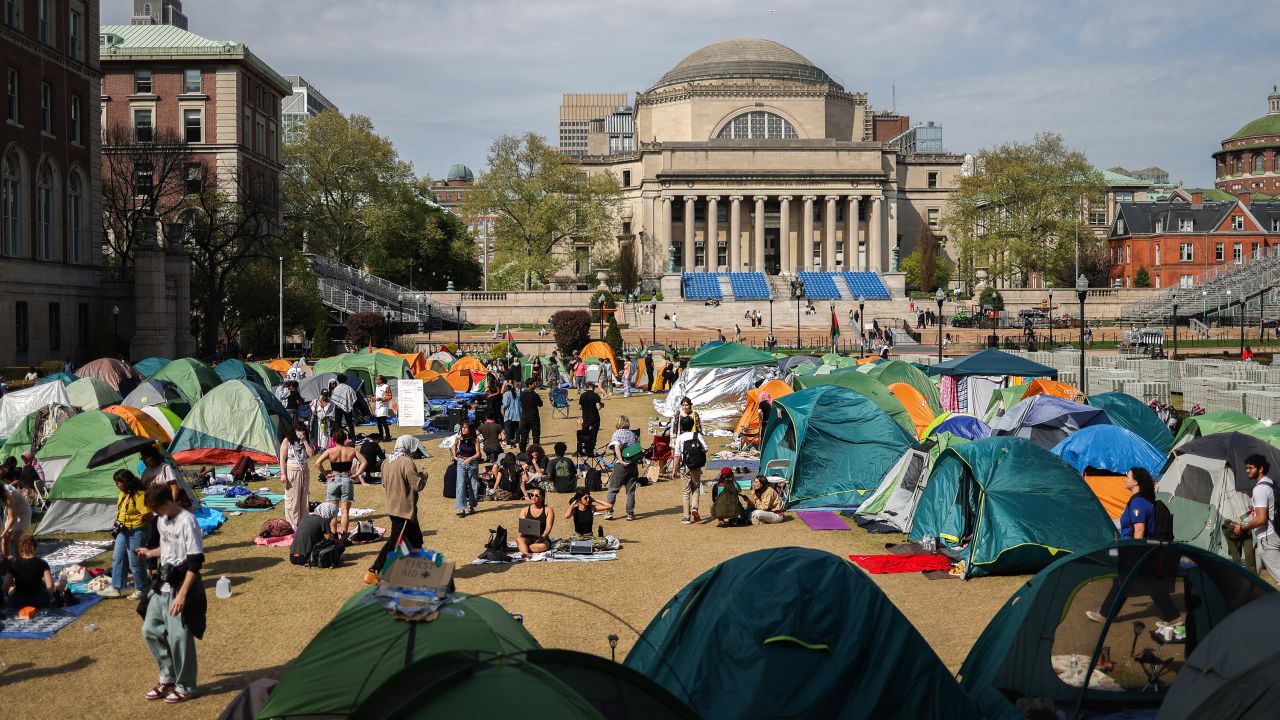 Demonstrators are seen at the pro-Palestinian encampment at the Columbia University in New York on Sunday.