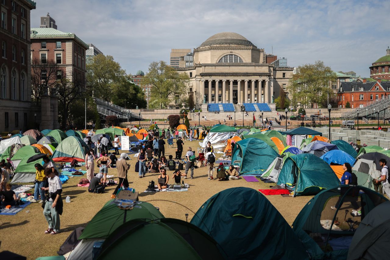 Demonstrators are seen at the pro-Palestinian encampment at the Columbia University in New York on Sunday.