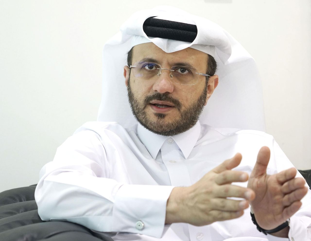 Qatari Foreign Affairs Ministry spokesperson Majed Al-Ansari speaks during an interview in Doha, Qatar, on November 12.