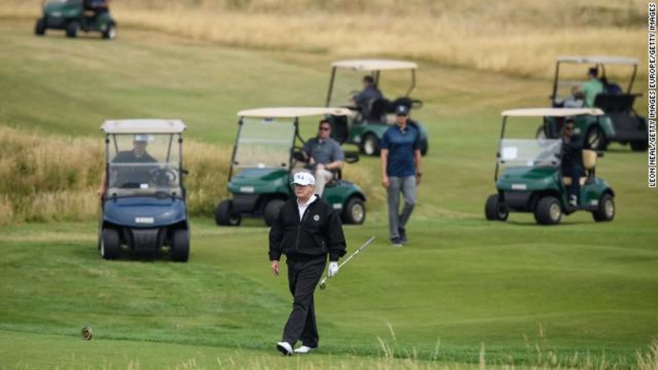 President Trump playing golf at his Turnberry?course in Scotland over the weekend