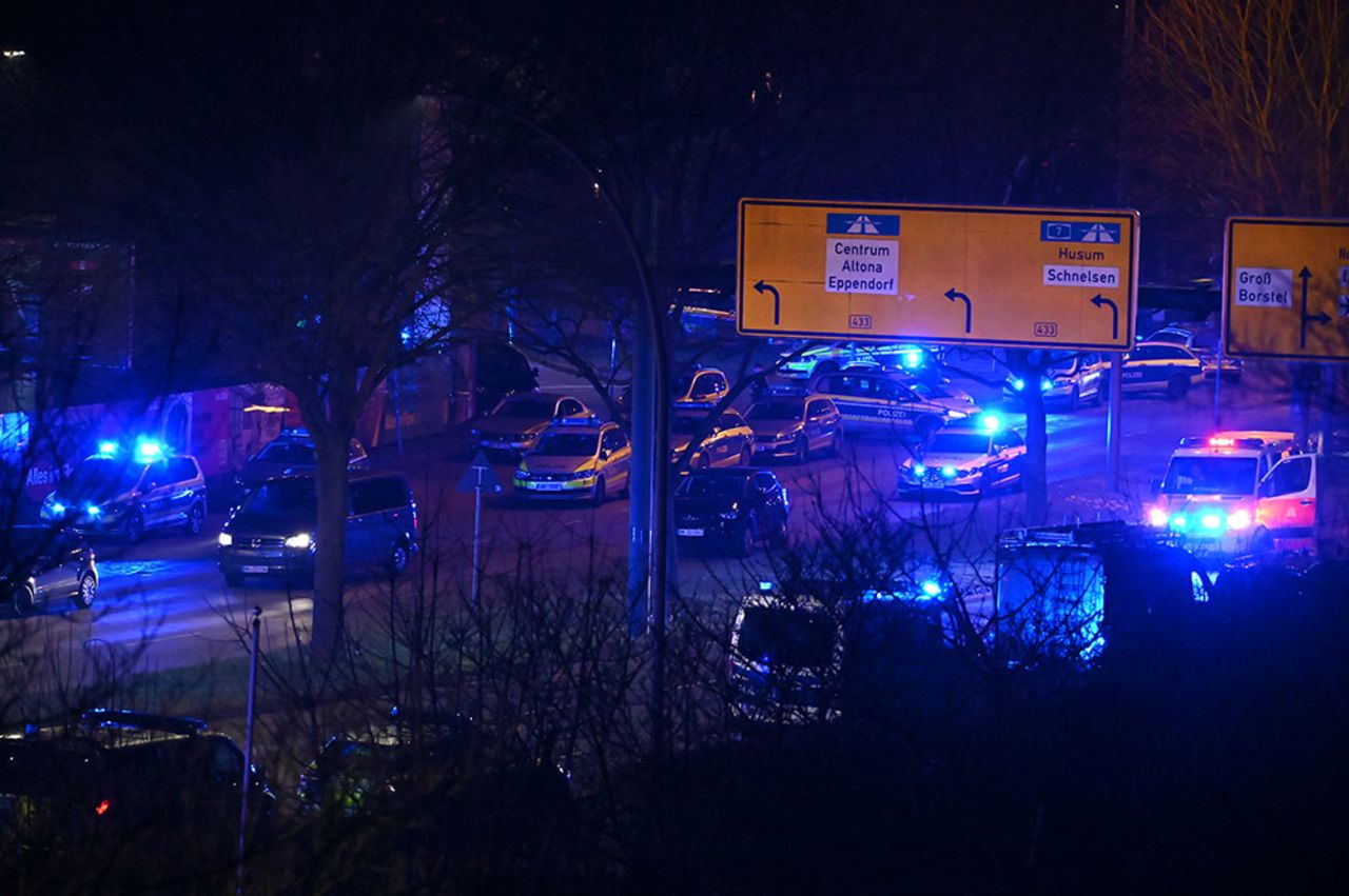 A large police presence is seen near where the shooting took place.