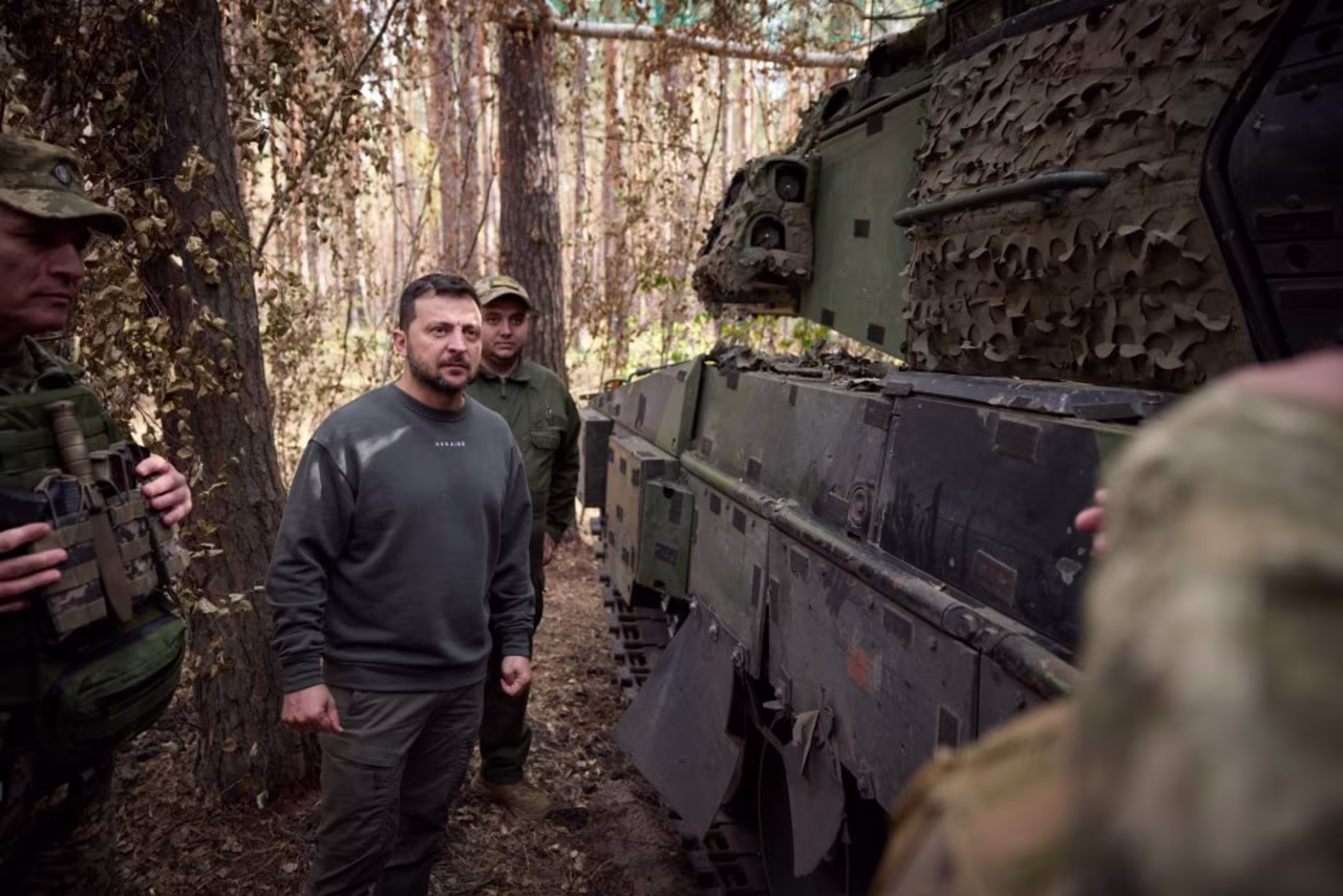 Ukrainian President Volodymyr Zelensky visits the front line on October 3.