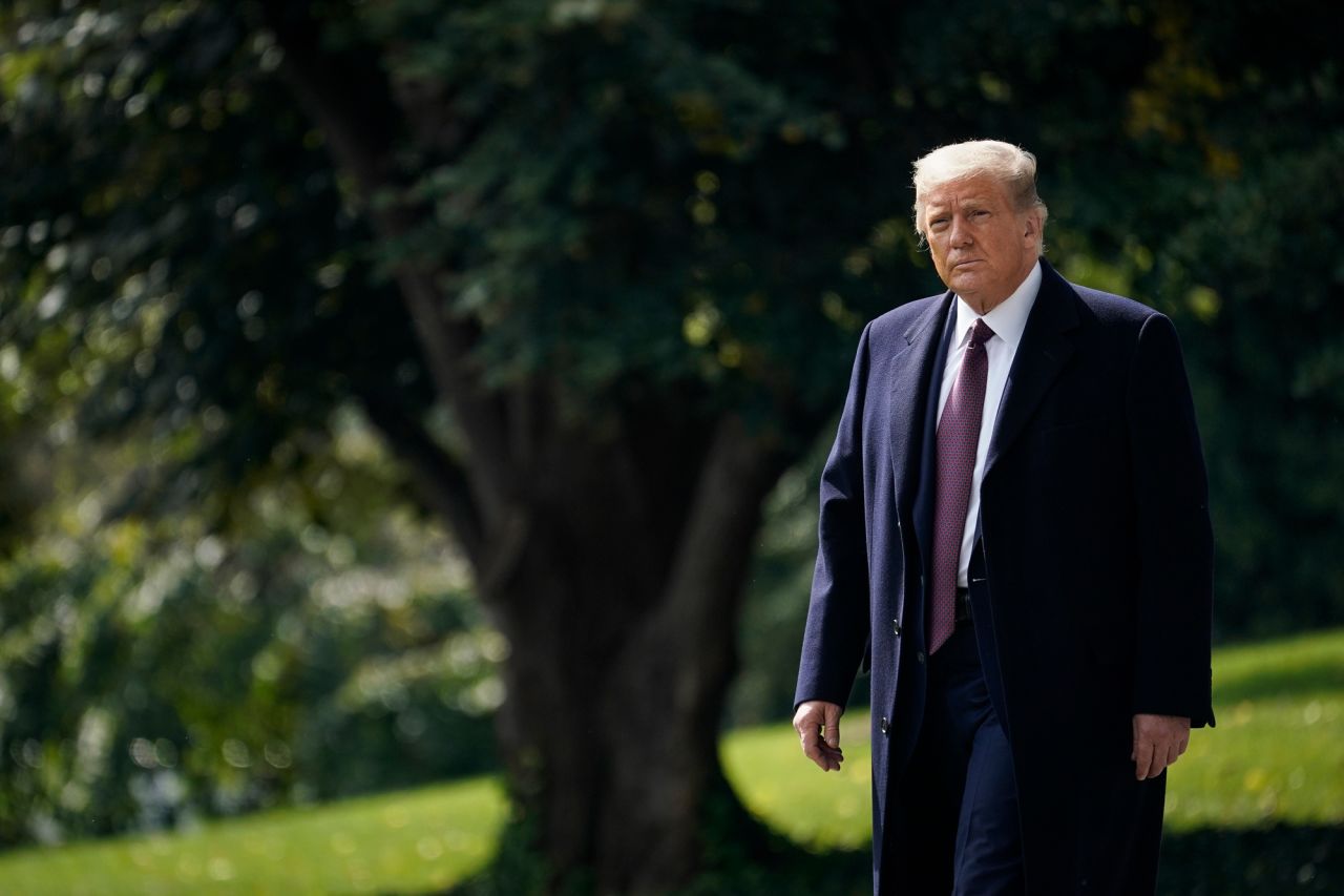 President Donald Trump walks to Marine One on the South Lawn of the White House on October 1 in Washington, DC. 