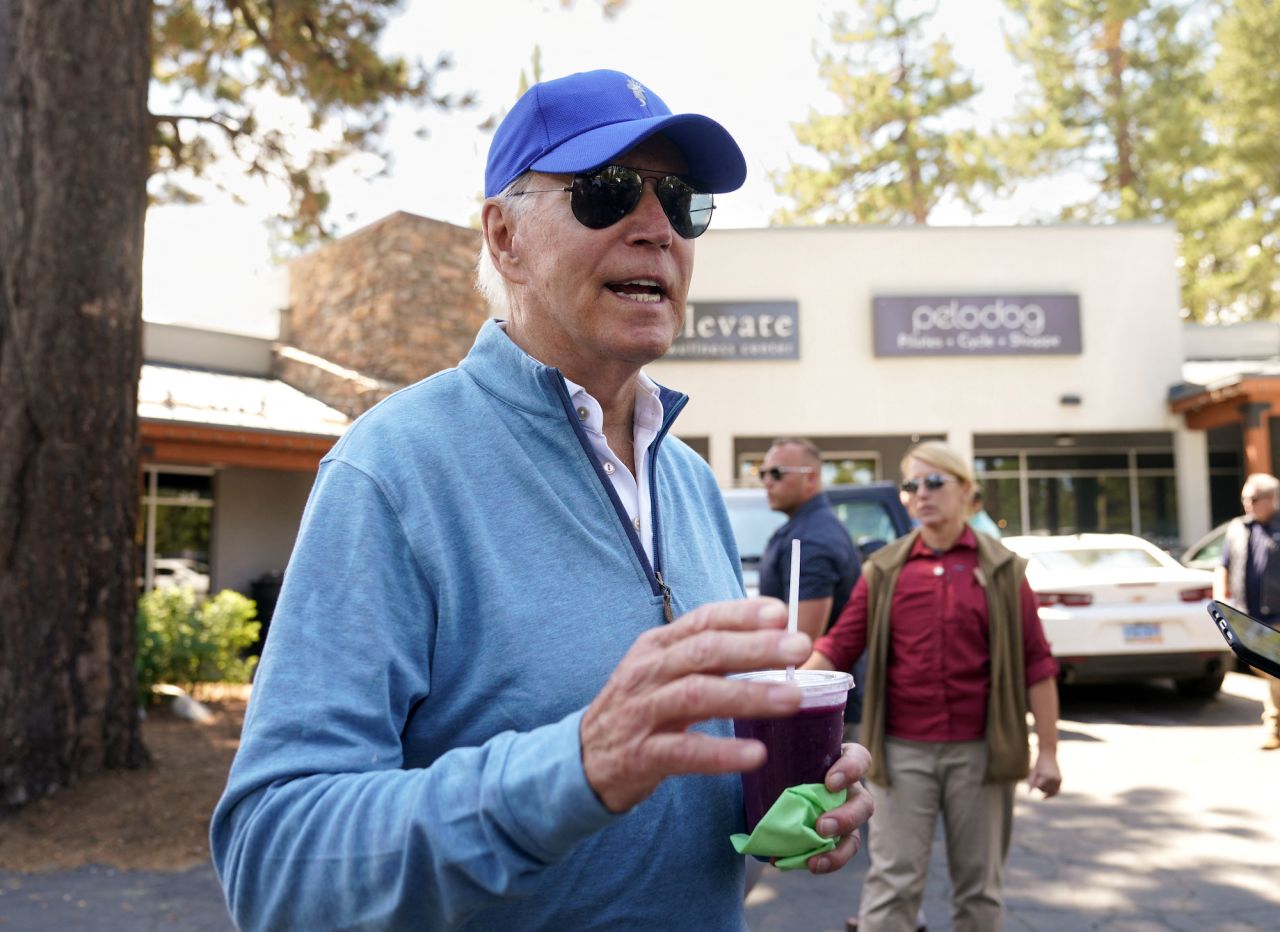 Joe?Biden?speaks to reporters in South Lake Tahoe, California, on Wednesday.