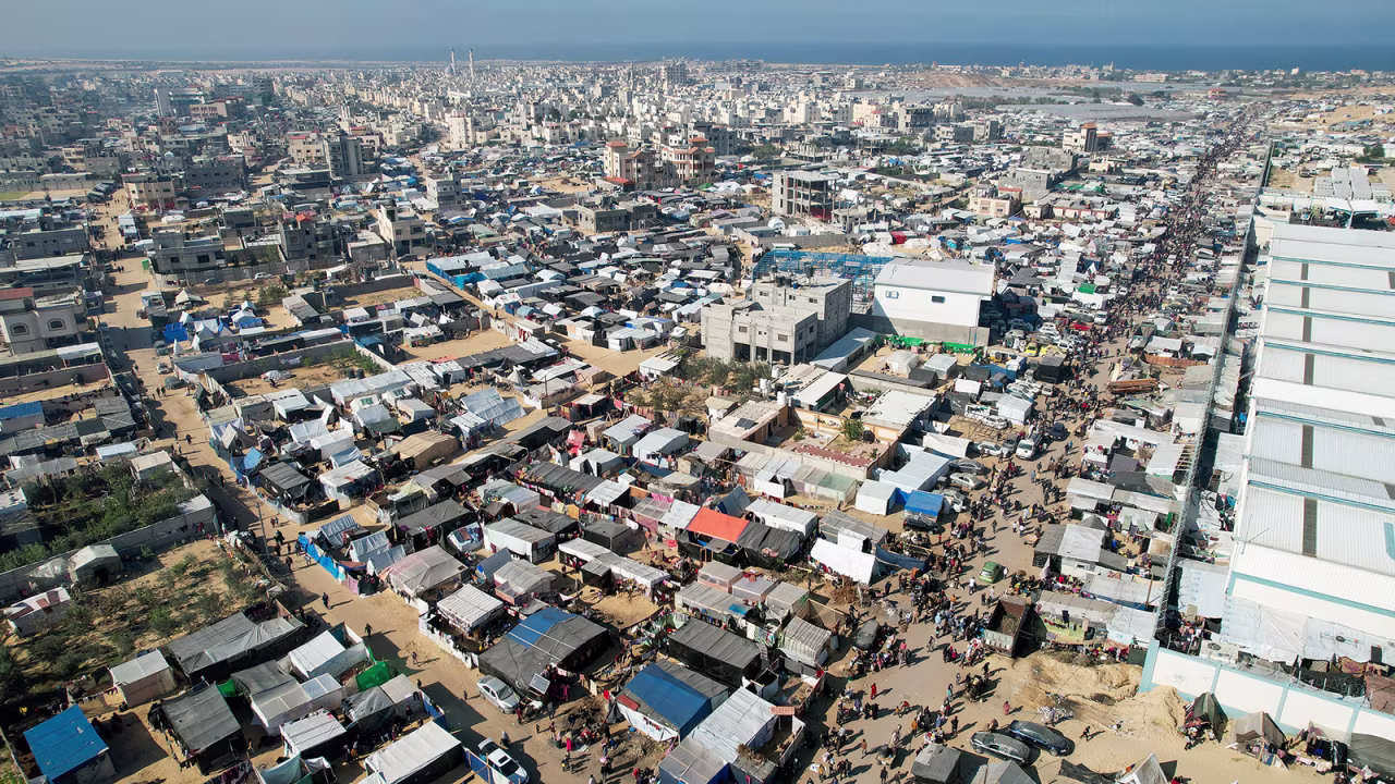 Displaced Palestinians shelter in a tent camp in Rafah, Gaza, on December 29. 