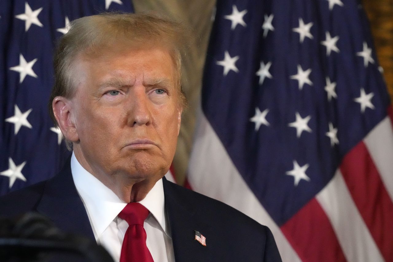 Former President Donald Trump attends a news conference at Mar-a-Lago in Palm Beach, Florida, on April 12.