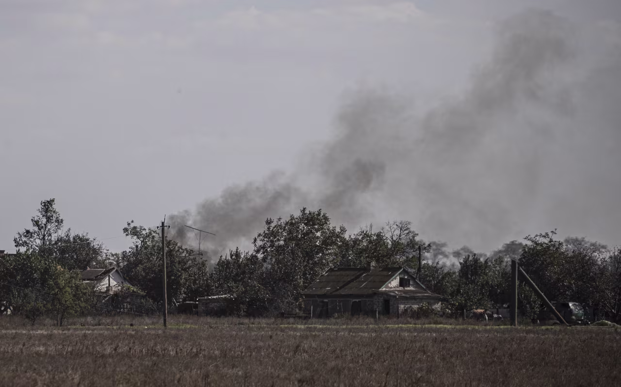 A view of the damaged village located in the border of the Kherson region on October 7.