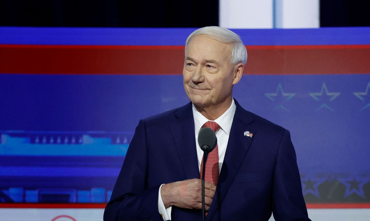 Former Gov. of Arkansas Asa Hutchinson arrives to take part in the first Republican Presidential primary debate at the Fiserv Forum in Milwaukee on Wednesday.