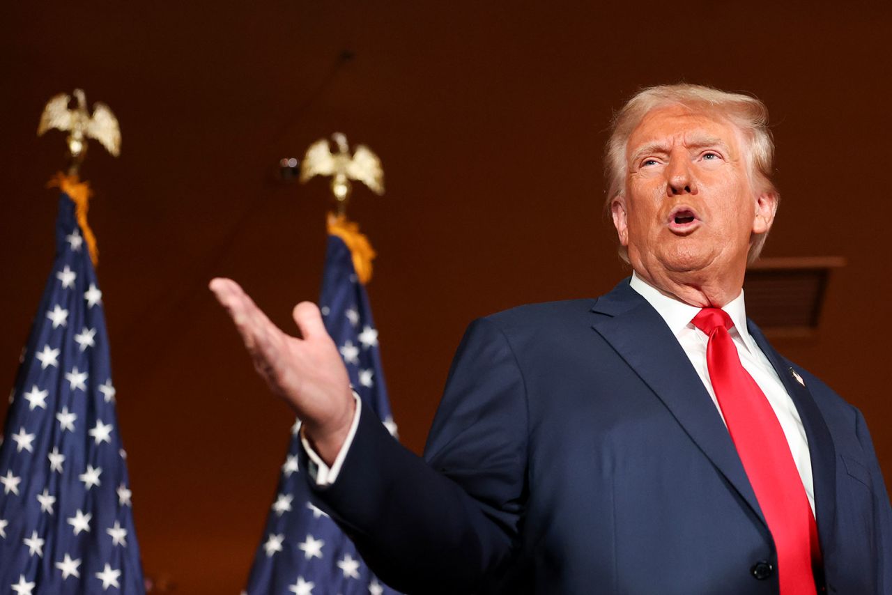 Republican Presidential candidate, former President, Donald Trump speaks at II Toro E La Capra on Friday, August 23, in Las Vegas, Nevada. T