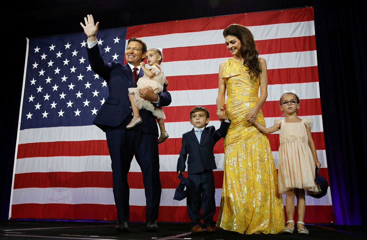 Florida Gov. Ron DeSantis speaks to supporters at an election night party in Tampa on Tuesday, November 8.