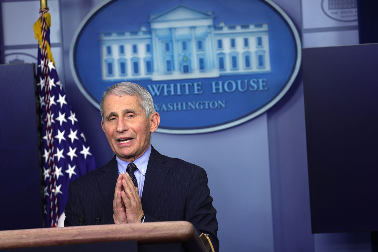 Dr. Anthony Fauci, director of the National Institute of Allergy and Infectious Diseases, speaks during a White House briefing in Washington, DC, on January 21.